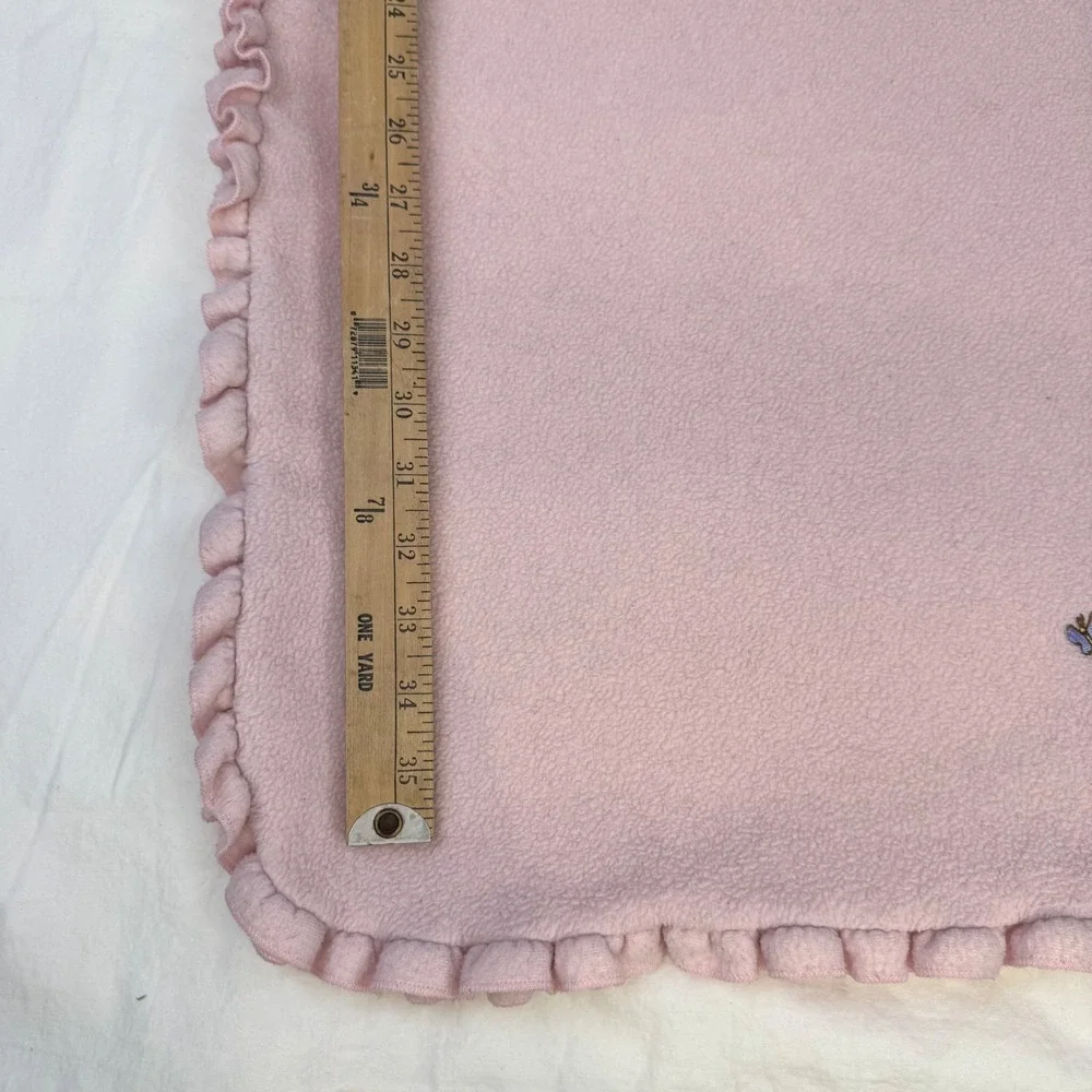 Disney Classic Pooh Pink Fleece Baby Blanket Ruffle Trim Embroidered 90s Vintage